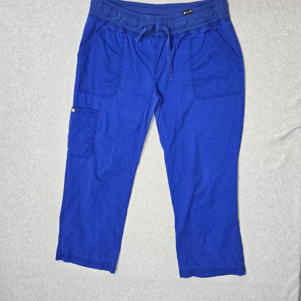 Koi Women Scrub Pants PETITE XL Blue Cargo Pants 713-P Button PO#VL93740